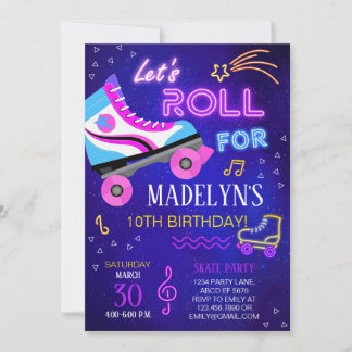 Girl Skate Let's Roll Birthday Einladung