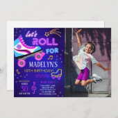 Girl Skate Let's Roll Birthday Foto Einladung (Vorne/Hinten)