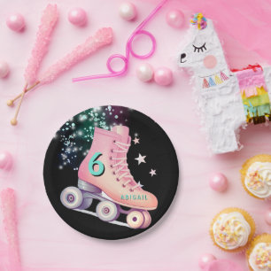 Girl Skate Party Black Neon Geburtstag Pappteller