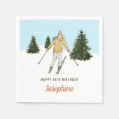 Girl Skiing In Winter Scene Watercolor Birthday Serviette (Vorderseite)