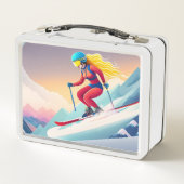 Girl Skiing Metal Lunchbox (Rückseite)
