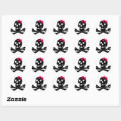 Girl Skull mit rosa Bow Runder Aufkleber (Blatt)