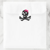 Girl Skull mit rosa Bow Runder Aufkleber (Tasche)