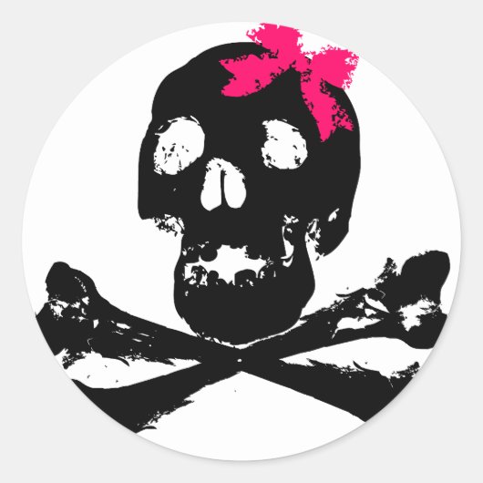 Girl Skull mit rosa Bow Runder Aufkleber (Vorderseite)