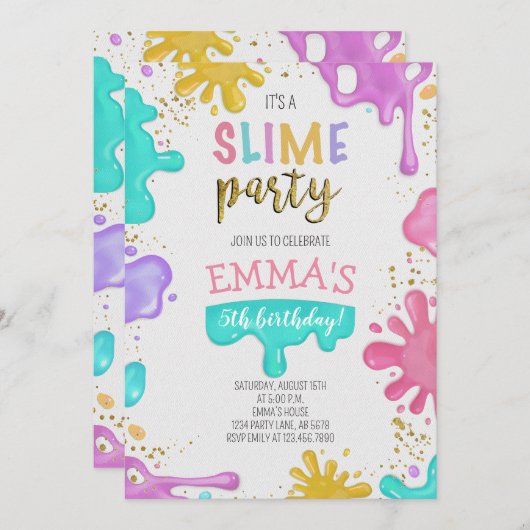 Girl Slime Birthday Party Einladung (Vorne/Hinten)
