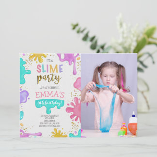 Girl Slime Birthday Party Foto Einladung