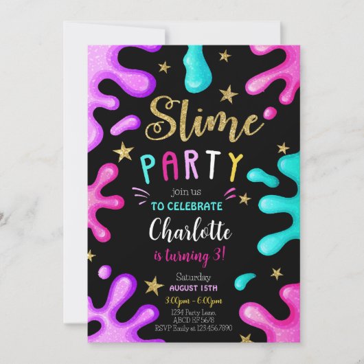 Girl Slime Party Geburtstag Einladung (Vorderseite)