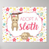 Girl Sloth Birthday Party Adoptiere ein Sloth Sign Poster (Vorne)