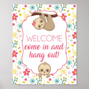 Girl Sloth Geburtstagsparty Begrüßung Blume Poster