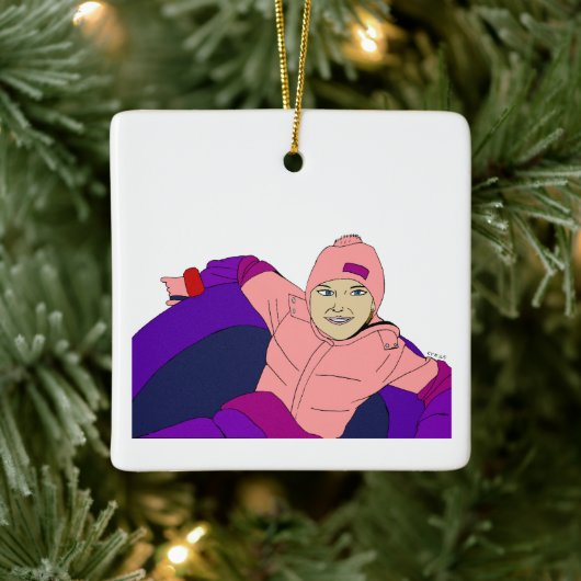 Girl Snow Tubing Keramikornament (Baum)