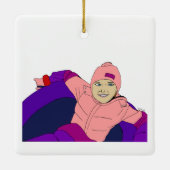 Girl Snow Tubing Keramikornament (Rückseite)
