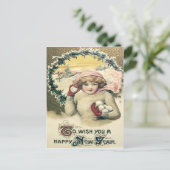 Girl Snowball Snow Holly Wreath Postkarte (Stehend Vorderseite)