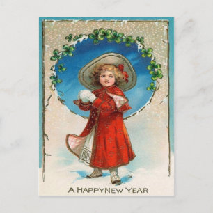 Girl Snowball Vierblättriges Kleeblatt Kleeblatt Postkarte