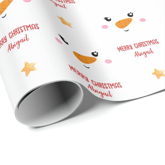Girl Snowman Face Weihnachtswrapping Paper Geschenkpapier (Rolleneckpunkt)