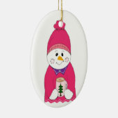 Girl Snowman in Pink Toque Keramikornament (Rechts)