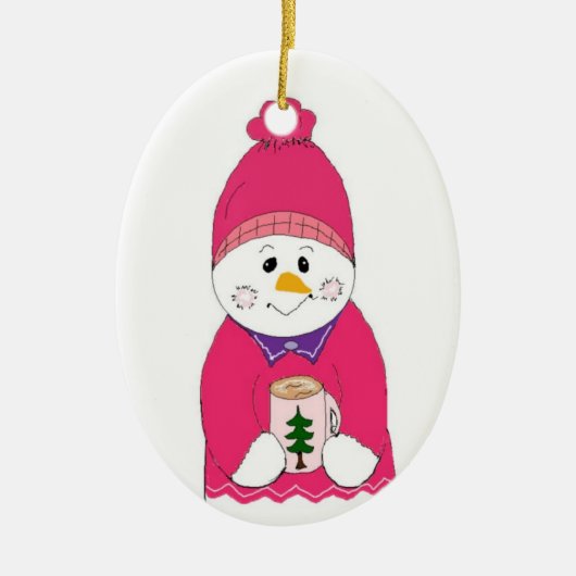 Girl Snowman in Pink Toque Keramikornament (Vorne)