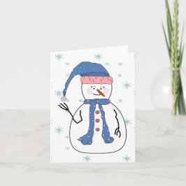 Girl Snowman, Snowing Snow Whimsical Primitive Art Feiertagskarte