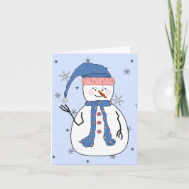 Girl Snowman, Snowing Snow Whimsical Primitive Art Feiertagskarte