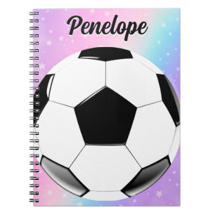 Girl Soccer Ball Pastel Stars Personalisierter Nam Notizblock