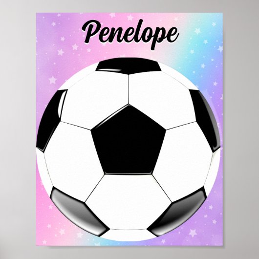 Girl Soccer Ball Pastel Stars Personalisierter Nam Poster (Vorne)