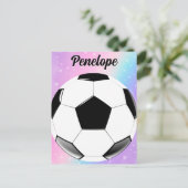 Girl Soccer Ball Pastel Stars Personalisierter Nam Postkarte (Stehend Vorderseite)