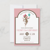 Girl Sock Monkey mit Balloon Birthday Party Einladung (Vorderseite)