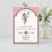 Girl Sock Monkey mit Balloon Birthday Party Einladung (Stehend Vorderseite)