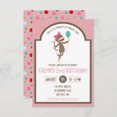 Girl Sock Monkey mit Balloon Birthday Party Einladung (Vorne/Hinten)