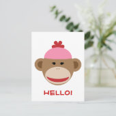 Girl-Socke-Affe Hallo-Postkarte Postkarte (Stehend Vorderseite)