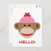 Girl-Socke-Affe Hallo-Postkarte Postkarte (Vorne/Hinten)