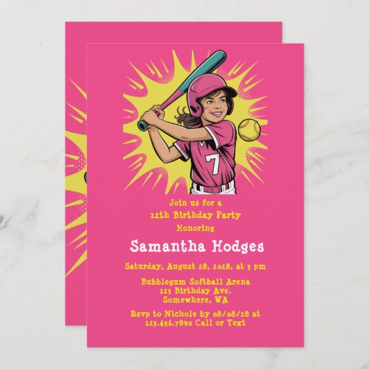 Girl Softball Geburtstagsparty Einladung (Vorne/Hinten)