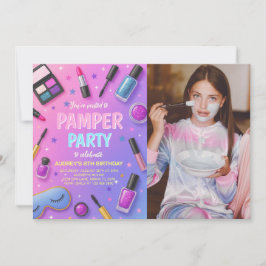 Girl Spa Pamper Party Birthday Photo Invitation Einladung