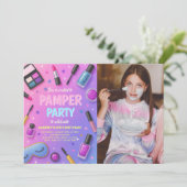 Girl Spa Pamper Party Birthday Photo Invitation Einladung (Stehend Vorderseite)
