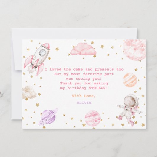 Girl Space Birthday Dankeskarte (Rückseite)