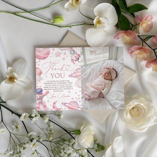 Girl Space Photo Thank You Card Einladung