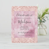 Girl-Sparkle-Rosa-Glitzer Einladung (Stehend Vorderseite)