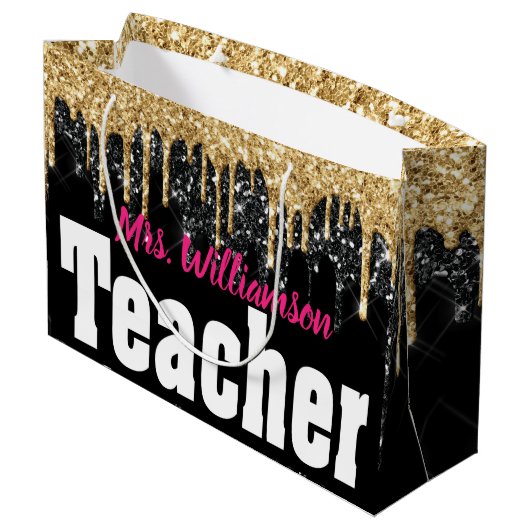 Girl Sparkle Schullehrer Große Geschenktasche Große Geschenktüte (Rückseite Schrägansicht)