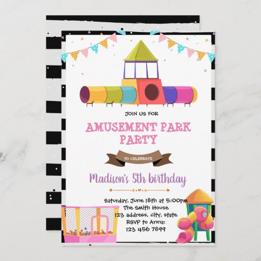 Girl-Spielplatz Einladung (Vorne/Hinten)