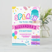 Girl Splash Pad Party Wasserpark Pink Geburtstag Einladung (Stehend Vorderseite)