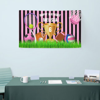 Girl Sports Pink Thema Geburtstagsbanner Banner