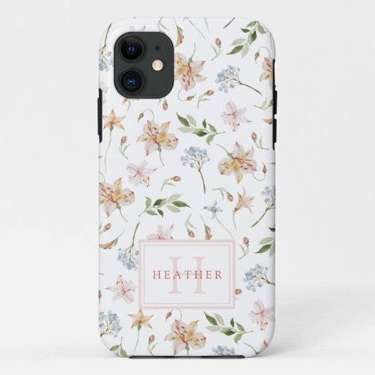 Girl Spring Watercolor Blumenmuster Mit Monogramm Case-Mate iPhone Hülle (Rückseite)