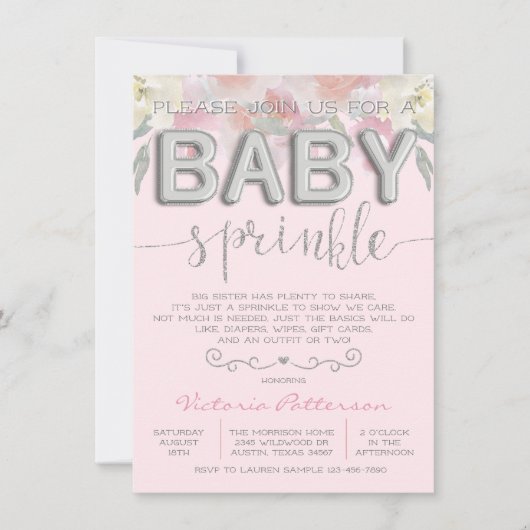 Girl Sprinkle Baby Dusche Wasserfarben Foil Balloo Einladung (Vorderseite)