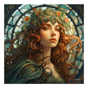 Girl Stains Glas Art Nouveau Fotodruck