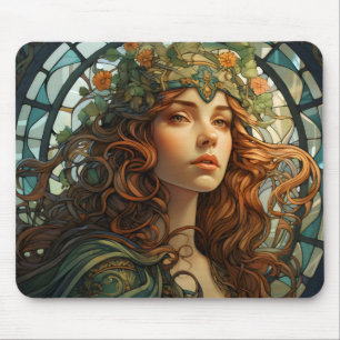 Girl Stains Glas Art Nouveau Mousepad