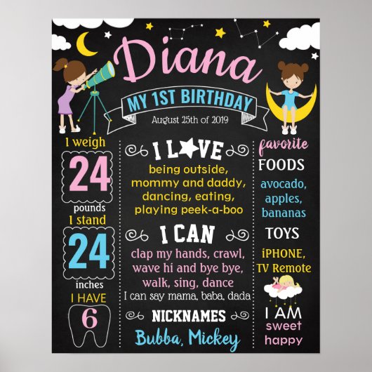 Girl Star Gazing winziger kleiner Star Geburtstag Poster (Vorne)