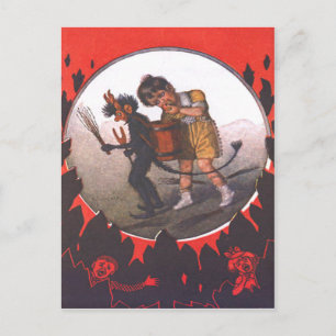 Girl Stealing Apple from Krampus Postkarte