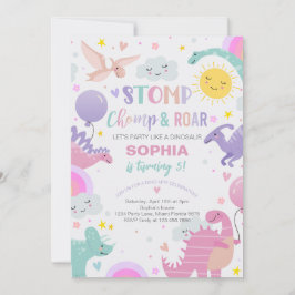 Girl Stomp Chomp & Roar Dinosaur Geburtstag Einladung