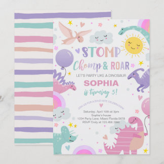 Girl Stomp Chomp & Roar Dinosaur Geburtstag Einladung