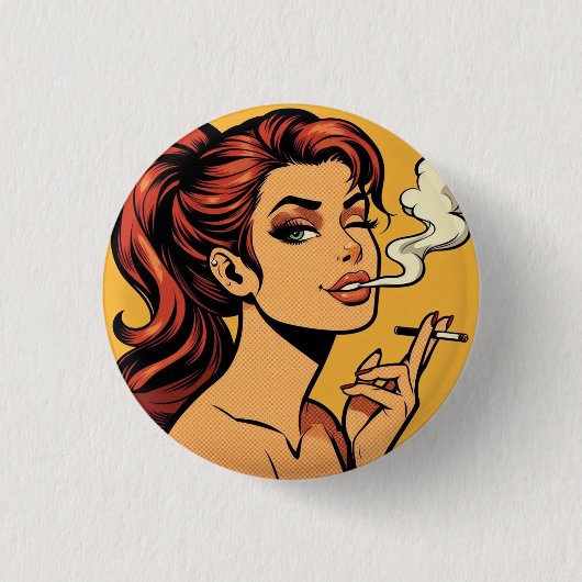 Girl Stoner | Comic book pop art | Smoking lovers Button (Vorderseite)