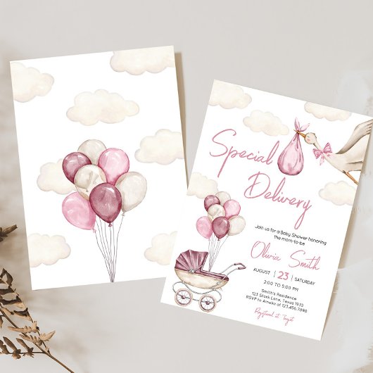 Girl Storck Special Delivery Baby Dusche Einladung